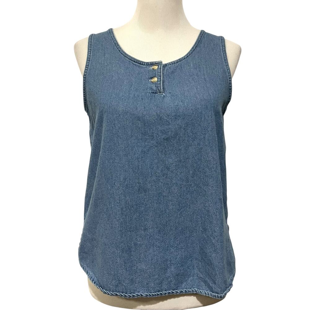 Vintage 90's Womens M Denim Top Andrew's Blues Sleeveless Scoop Neck 100% Cotton